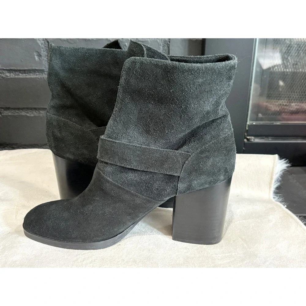 Isola Black Suede Buckle Ankle Boots Block Heel Slouchy Booties Womens Size 9M